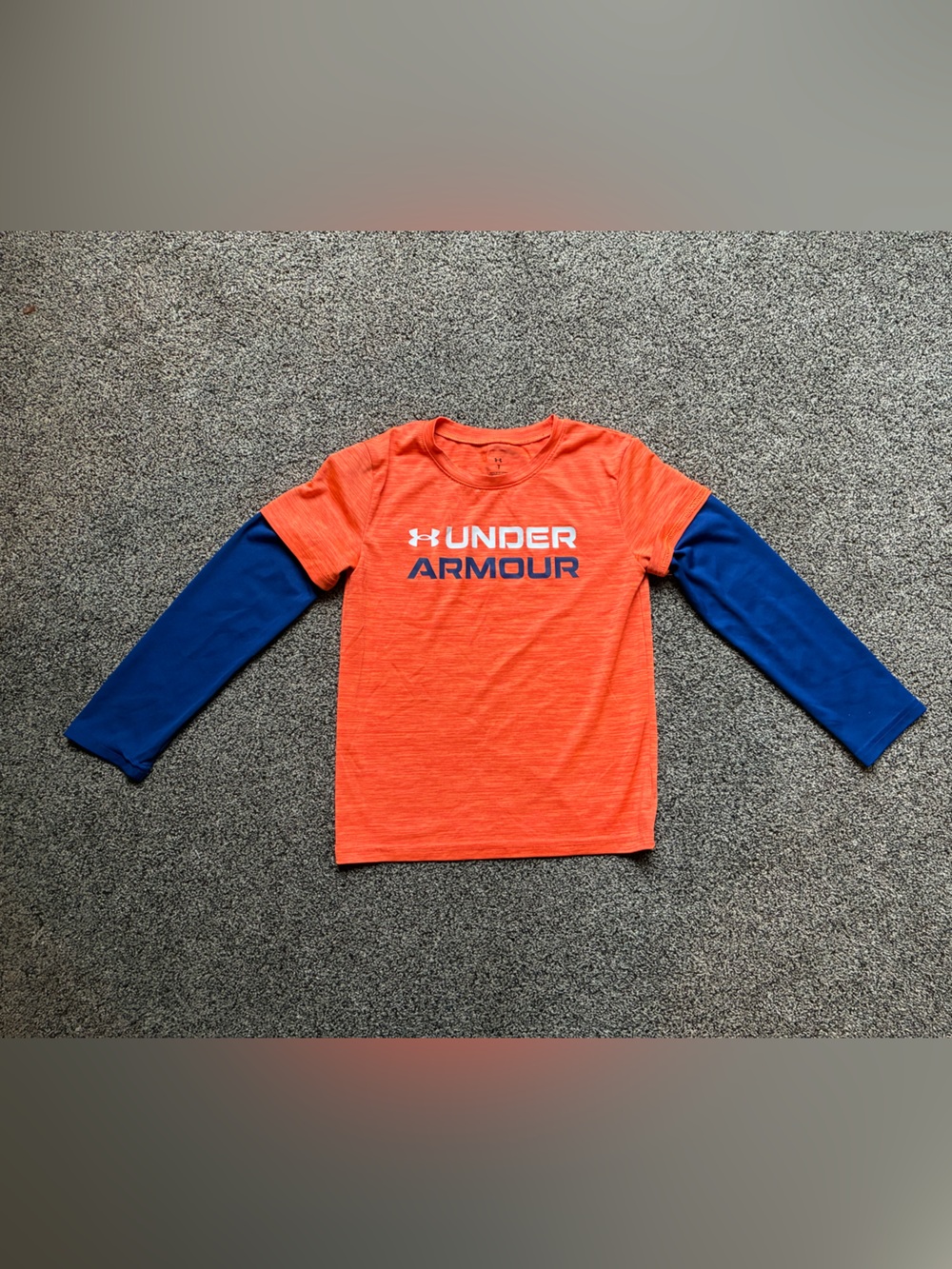 Under Armour Boy’s Orange and Blue Logo Long Sleeve Athletic Tee, Size 7